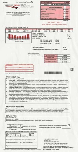 Wyoming Utility Bill PSD Template- Fully editable